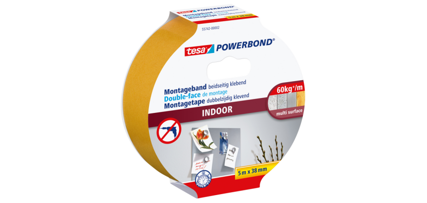 Montagetape tesa® Powerbond Indoor dubbelzijdig klevend 5mx38mm wit