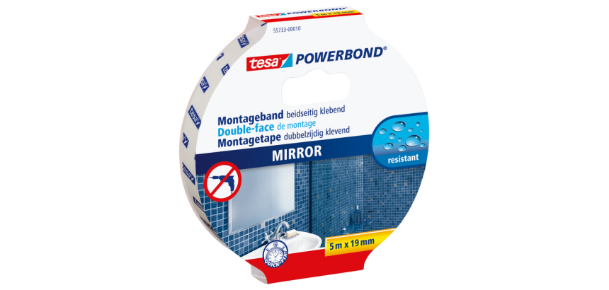 Doppelseitiges tesa® Powerbond Spiegel-Montageband 5mx19mm weiß