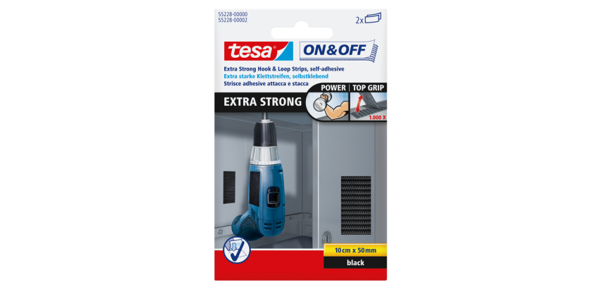 Klittenband tesa® On & Off extra sterk 50mmx10cm zwart