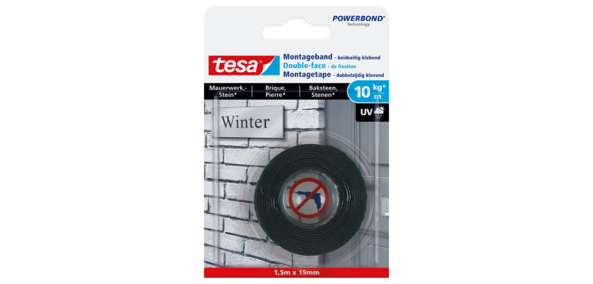 tesa® Powerbond Doppelseitiges Montageband für Ziegel 1,5 m x 19 mm