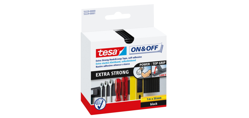 Bandelette auto-agrippante tesa® On & Off 1mx50mm adhésive noir