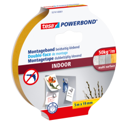 Montagetape tesa® Powerbond Indoor dubbelzijdig 5mx19mm wit