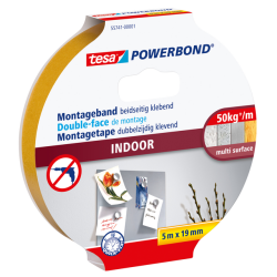 Montagetape tesa® Powerbond Indoor dubbelzijdig 5mx19mm wit