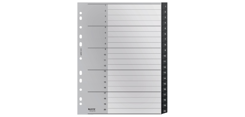 Leitz Recycle A4 Dividers 11 Holes 1-20 Extra Large PP