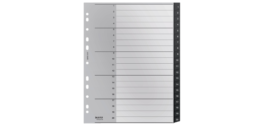 Leitz Recycle A4 Dividers 11 Holes 1-20 Extra Large PP
