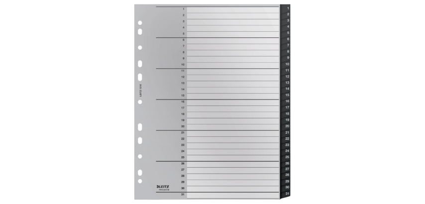 Intercalaires Leitz Recycle A4 11 trous 1-31 Extra Large PP