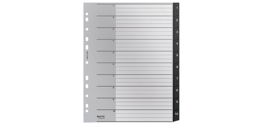 Leitz Recycle Dividers A4 11 Holes 1-10 Extra Large PP Black