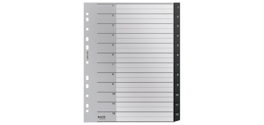 Tabblad Leitz Recycle A4 11-gaats 1-12 extra breed PP
