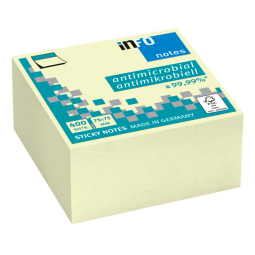 Memoblok info notes antimicrobiëel 400 vel 75x75mm geel