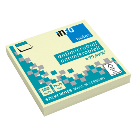 Memoblok info notes antimicrobiëel 100 vel 75x75mm geel