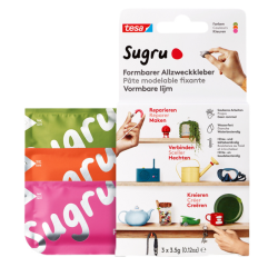 Pâte modelable fixante Sugru by tesa® 3 paquets rose/orange/vert