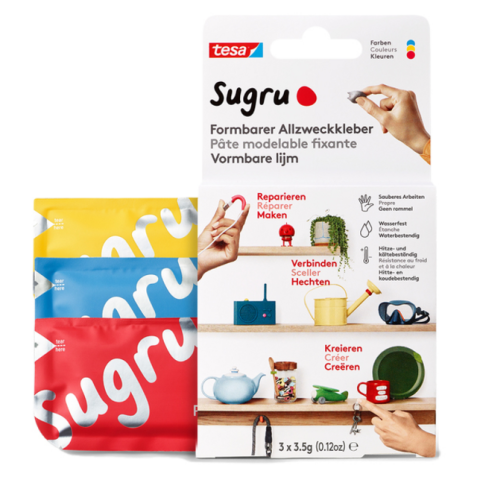 Kneedbare hobbylijm Sugru by tesa® sterke alleslijm 3 pakken rood blauw geel