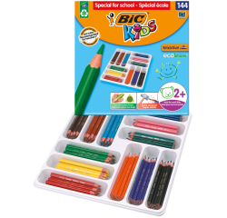Kleurpotloden BicKids Evolution ecolutions ass schoolbox à 144 stuks
