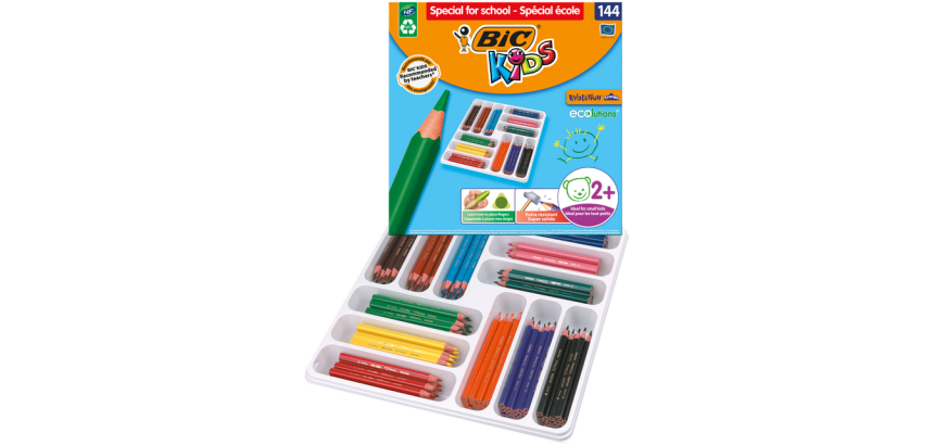 Crayons de couleur BIC Kids Evolution ECOlutions assorti boîte scolaire 144 pièce