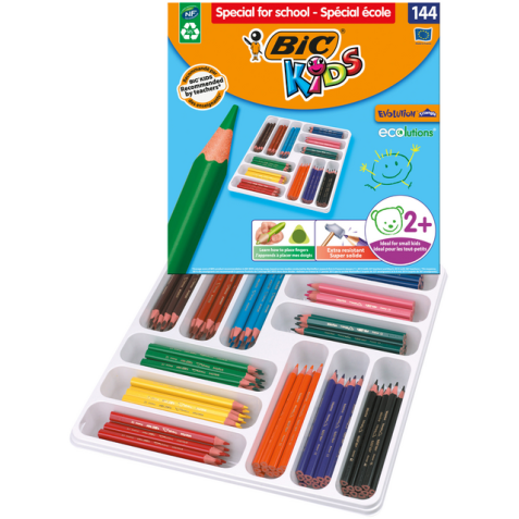 Crayons de couleur BIC Kids Evolution ECOlutions assorit boîte scolaire 144 pièce