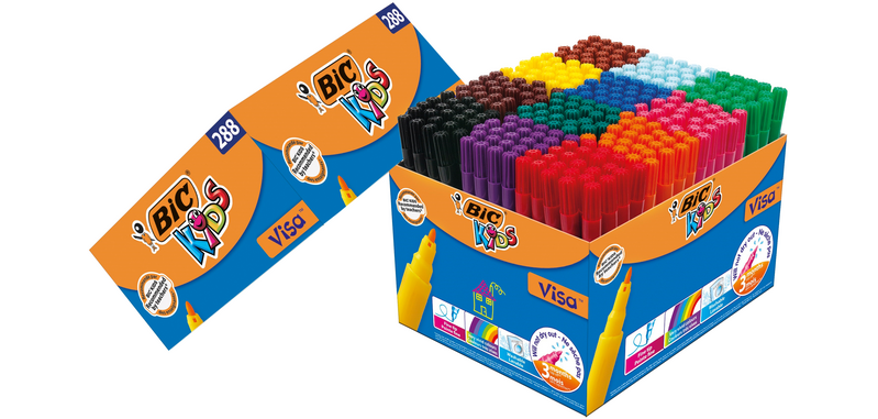 Feutre couleurs BIC Kids Visa Fin assorti boîte scolaire 288 pièces