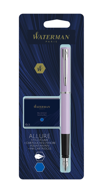 Stylo plume Waterman Allure violet pastel F bleu + cartouches