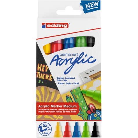 Marqueur acrylique edding e-5100 Medium Basique assorti set 5 pièces