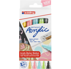 Marqueur acrylique edding e-5100 Medium Pastel assorti set 5 pièces