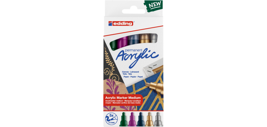 Acrylic marker edding e-5100 Medium Metallic assorted set 5 pieces