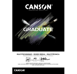 Bloc à dessin Canson Graduate Mixed Media Black paper A5 20 feuilles 240g