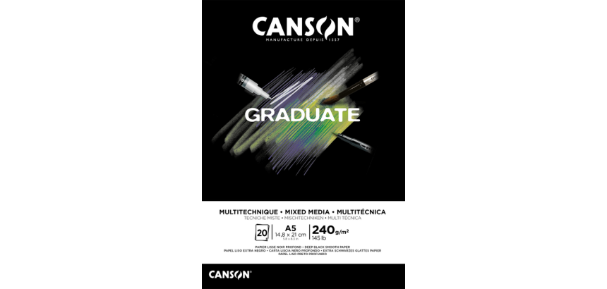 Tekenblok Canson Graduate Mixed Media black paper A5 20vel 240gr