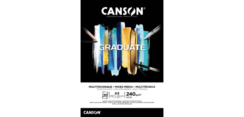 Bloc à dessin Canson Graduate Mixed Media Black paper A3 20 feuilles 240g noir