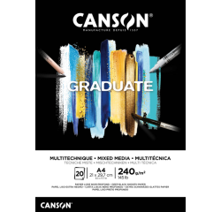 Bloc à dessin Canson Graduate Mixed Media Black paper A4 20 feuilles 240g noir