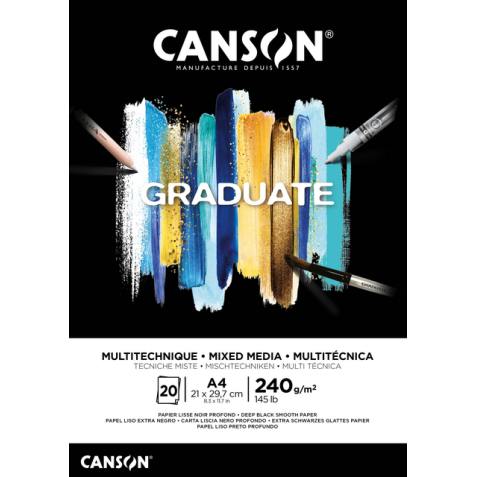 Tekenblok Canson Graduate Mixed Media black paper A4 20vel 240gr