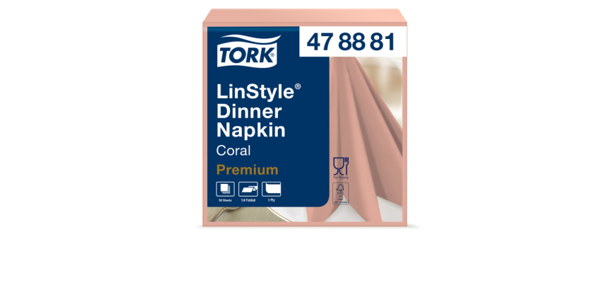 Serviette Tork LinStyle Premium 478881 Pli 1/4 1 ép 390x390mm corail 50 pièces