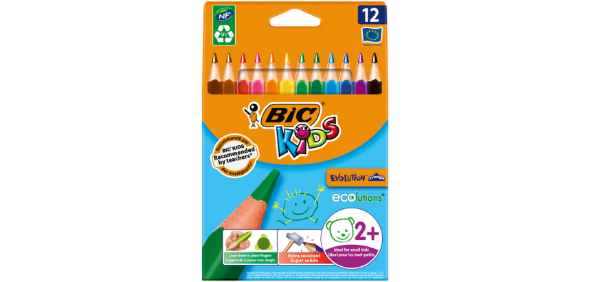 Kleurpotloden BicKids Evolution ecolutions triangle assorti etui à 12 stuk