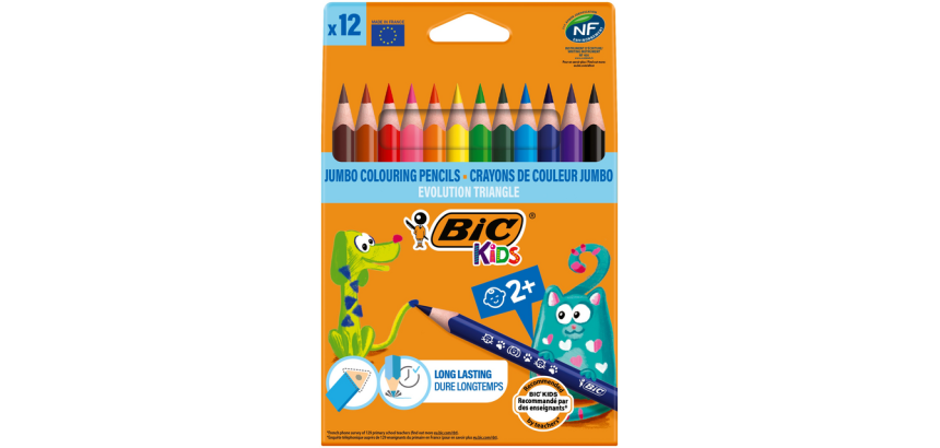 BIC Kids Evolution Triangle Colored Pencils, pack of 12 pieces