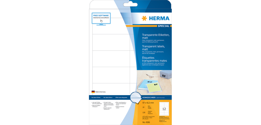 Etiquette HERMA 4586 97x42,3mm résiste aux intempéries transparent mat 120 pièces