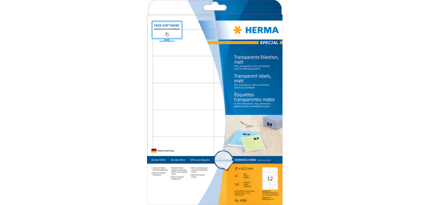Etiquette HERMA 4586 97x42,3mm résistante aux intempéries 120 pièces transparente mate