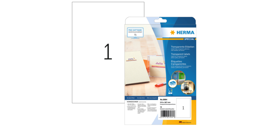Etiquette HERMA 210x297mm 10 pièces transparente brillante