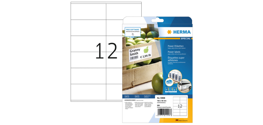Etiquette HERMA Power 10908 105x48mm 300 pièces blanche