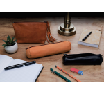 Oxford round pencil case 22x6cm black leather