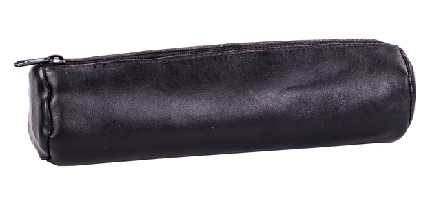 Oxford round pencil case 22x6cm black leather