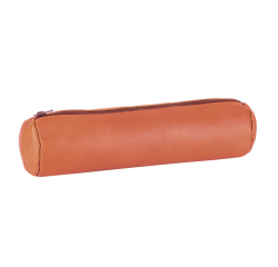 Trousse ronde Oxford 22x6cm cuir brun caramel