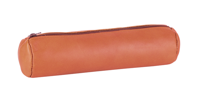 Trousse ronde Oxford 22x6cm cuir brun caramel