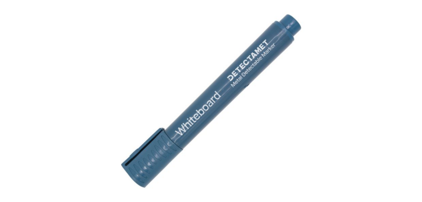 Detectable whiteboard marker with chisel tip blue