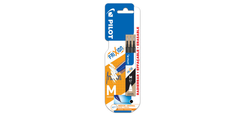 Rollerpenvulling Pilot friXion medium zwart blister à 3 stuks