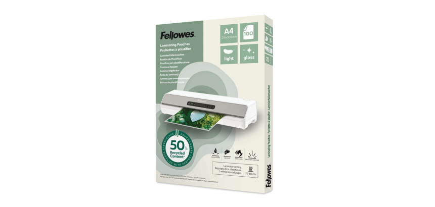 Fellowes A4 Laminating Pouch Light 50% Recycled Glossy 100 Pieces
