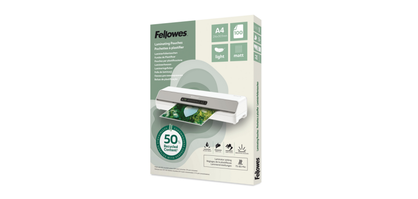 Fellowes A4 Light Laminating Pouch 50% Recycled Matte 100 Pieces