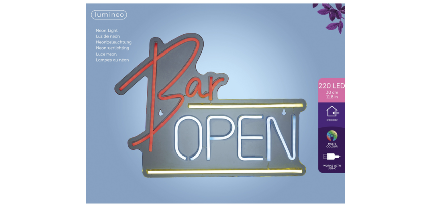 Enseigne LED Lumineo intérieur USB néon Bar Open