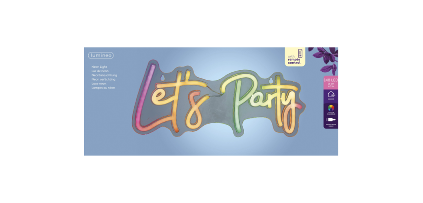 LED Lumineo Indoor USB Neon Sign Let's Party LED Color Change