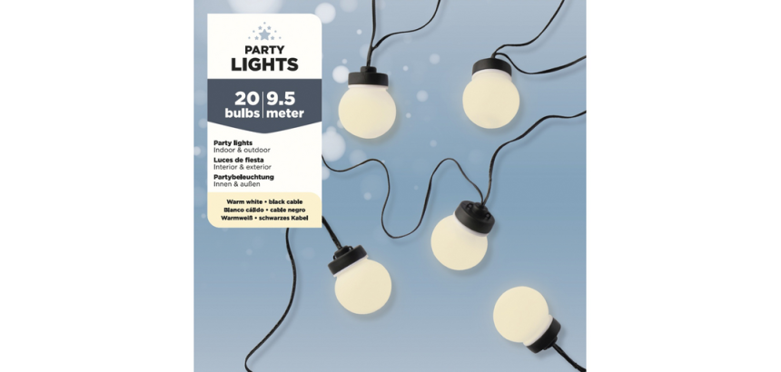 Guirlande Partylight Lumineo LED extérieur 20 boules 950cm blanc chaud