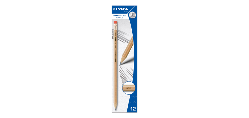 Crayon graphite LYRA Pro Nature Office HB embout gomme gris 12 pièces