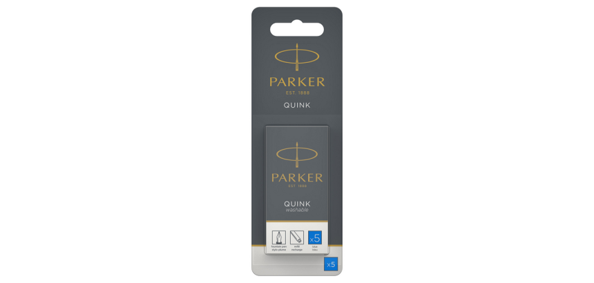 Inktpatroon Parker Quink uitwasbaar blauw blister à 5 stuks