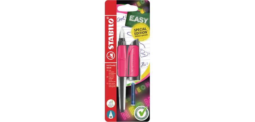 STABILO EasyBuddy Medium Neon Pink Fountain Pen Blister Pack 1 Piece